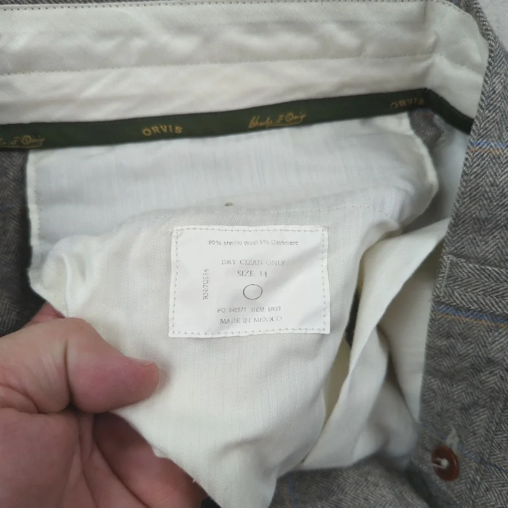 Orvis Pants Mens 34x31 Gray Wool Cashmere Office Preofesional Signature